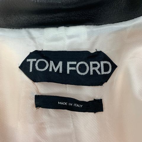 TOM FORD Taille 2 Blanc Noir Soie Shaggy Garniture En Cuir Zip Up Manteau