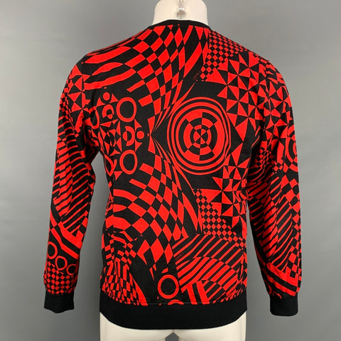 VERSUS by GIANNI VERSACE Size M Black & Red Geometric Cotton Crew-Neck Pullover