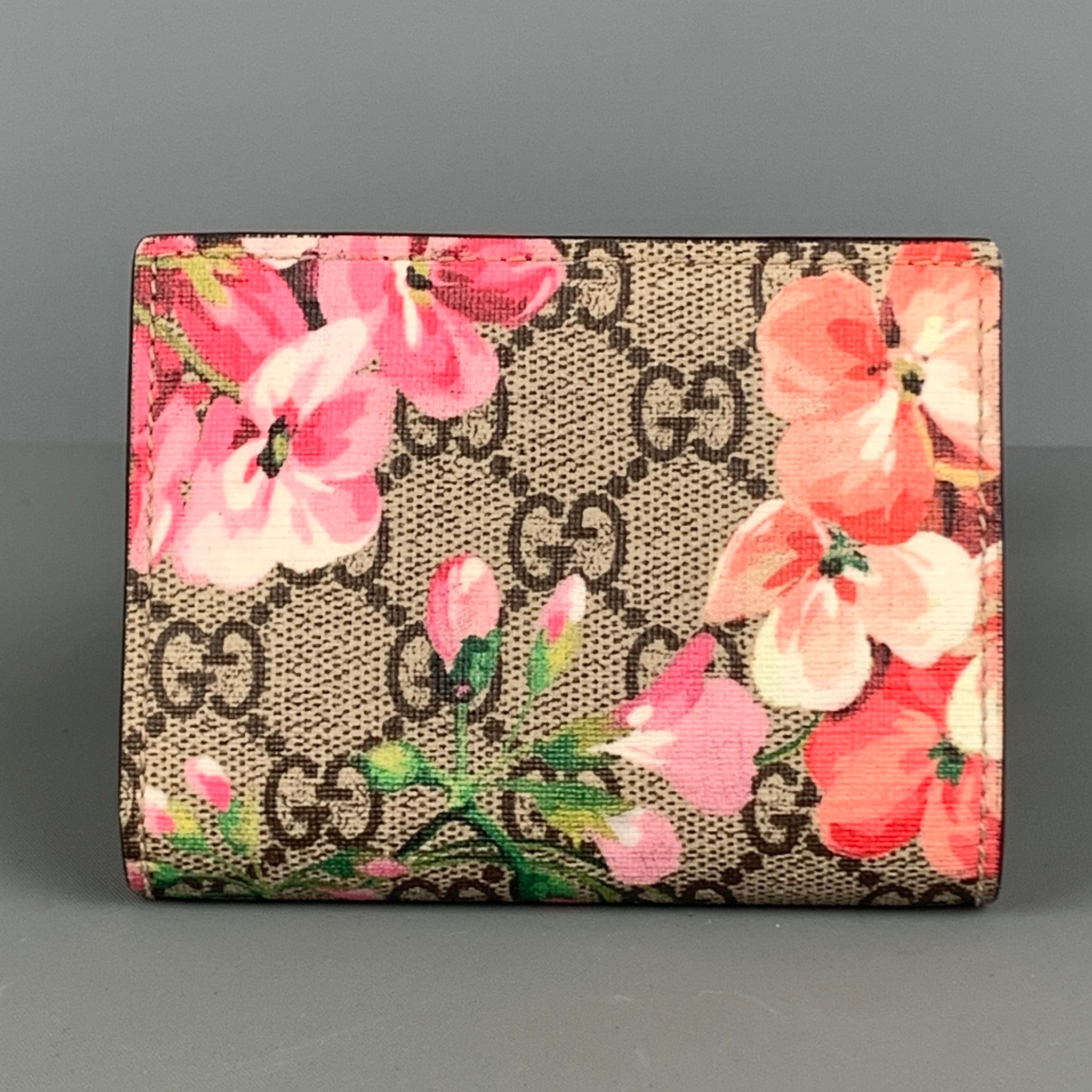 GUCCI Wallet Pink Brown Floral Coated Canvas Sui Generis