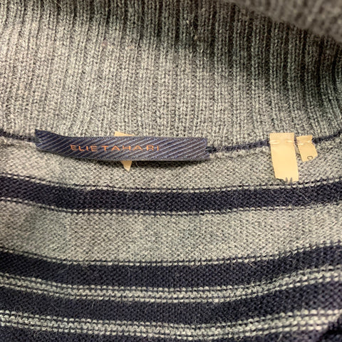 ELIE TAHARI Size M Navy Grey Stripe Merino Wool Long Sleeve Pullover