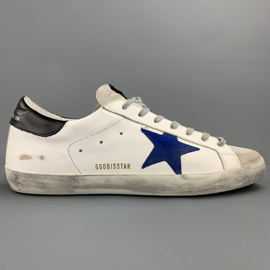 GOLDEN GOOSE Superstar Size 12 White Distressed Leather Lace Up Sneakers