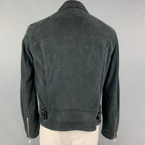 JOHN VARVATOS Size 44 Black Suede Motorcycle Jacket