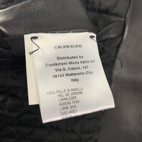CALVIN KLEIN COLLECTION Size M Black Leather Canvas Bomber Jacket
