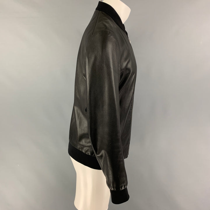 THEORY Size M Black Leather Bomber Jacket