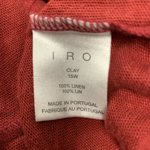IRO Size XS Burgundy Distressed Linen Crew-Neck T-shirt