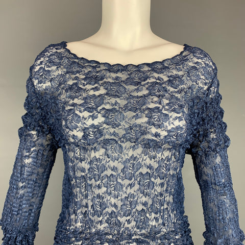 COMME des GARCONS TRICOT Taille S Blouse Dentelle Plissée Texturée Bleue