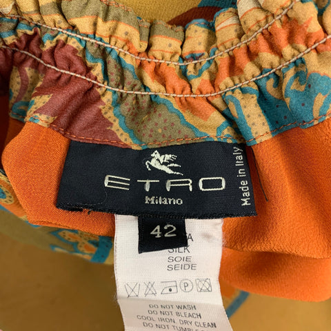 ETRO Size 6 Orange Multi-Color Silk Paisley Long Skirt