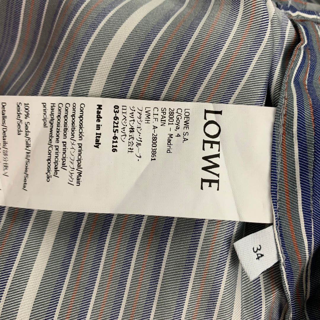 LOEWE Size 2 Grey White Blue Silk Stripe Asymmetrical Set