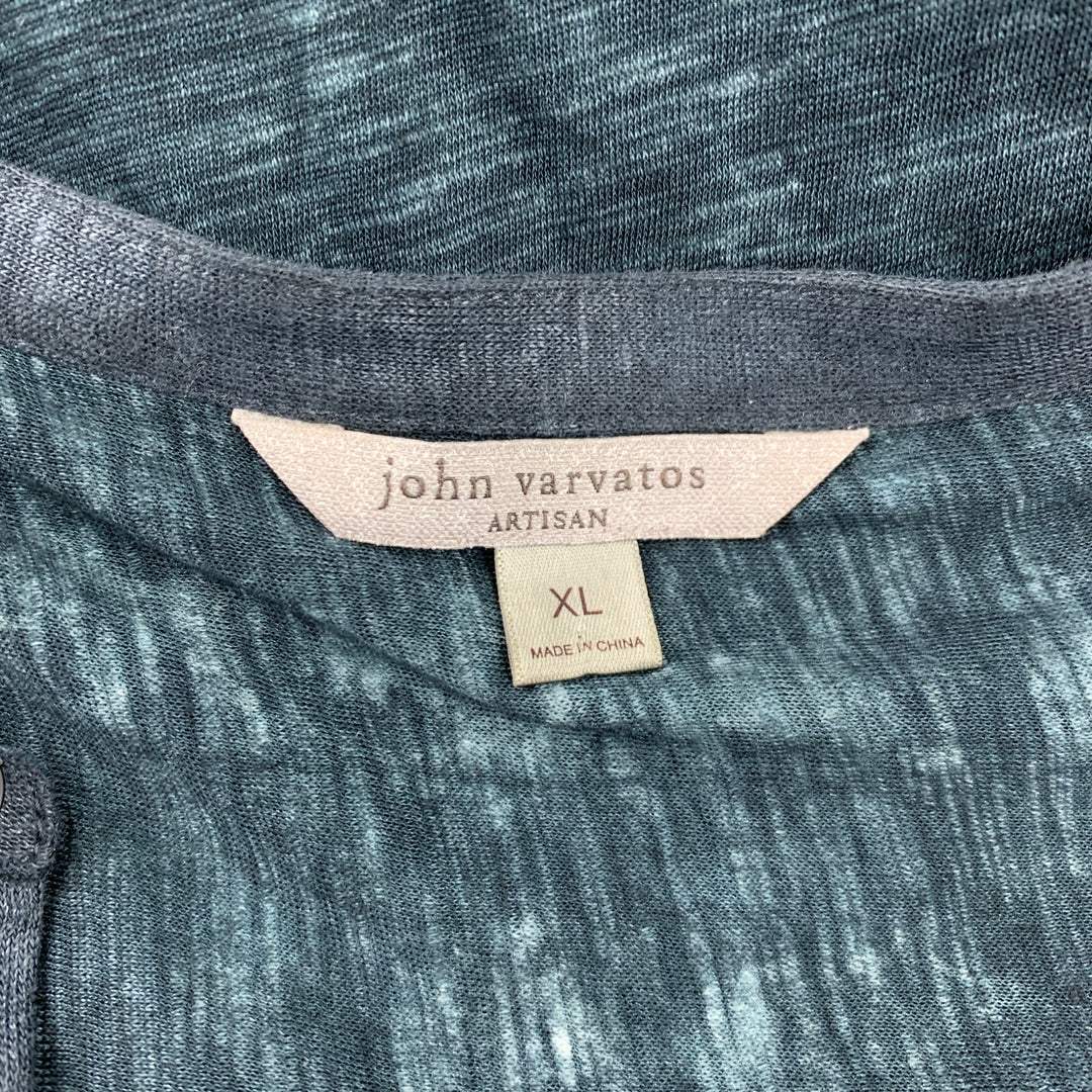 JOHN VARVATOS Artisan Size XL Navy Heather Marbled Cotton / Modal Long Sleeve Shirt