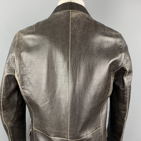 NEIL BARRETT Size M Brown Distressed Leather Notch Lapel Blazer