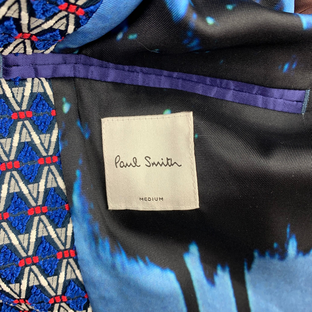 PAUL SMITH Taille M Veste zippée en mélange de polyester géométrique bleu et gris