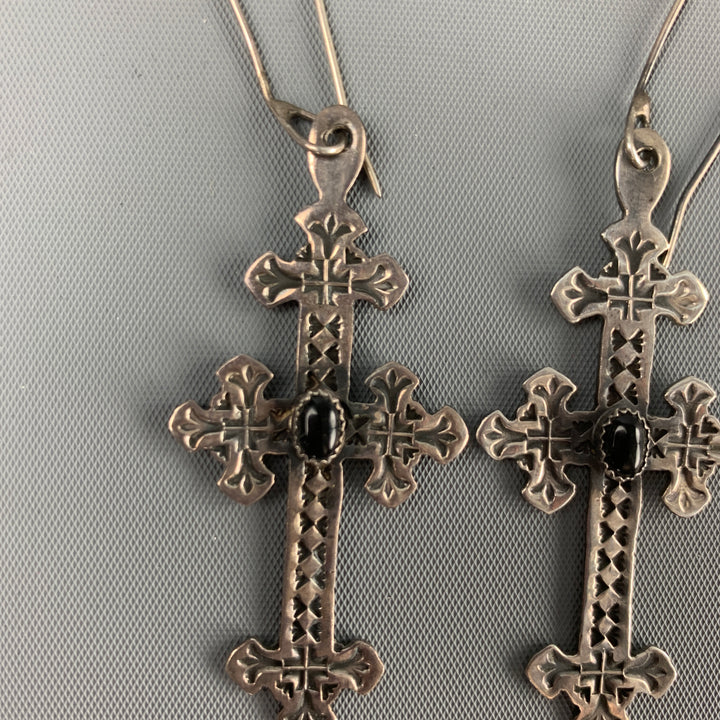 ADRIENNE TEEGUARDEN Silver & Black Metal Cross Earrings