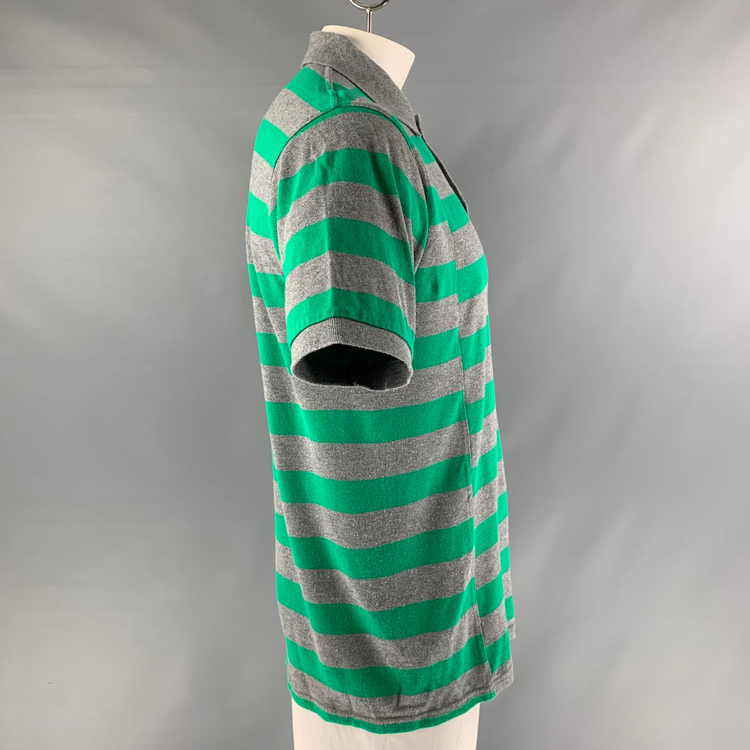 FRED PERRY x COMME des GARCONS SHIRT Size L Green Grey Stripe Cotton Buttoned Polo