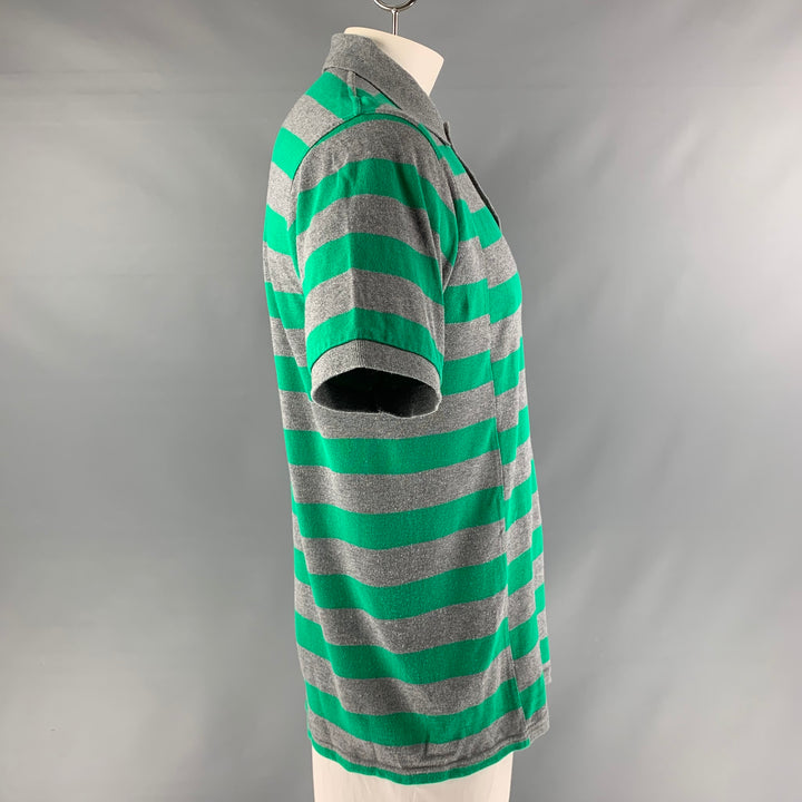 FRED PERRY x COMME des GARCONS SHIRT Size L Green Grey Stripe Cotton Buttoned Polo