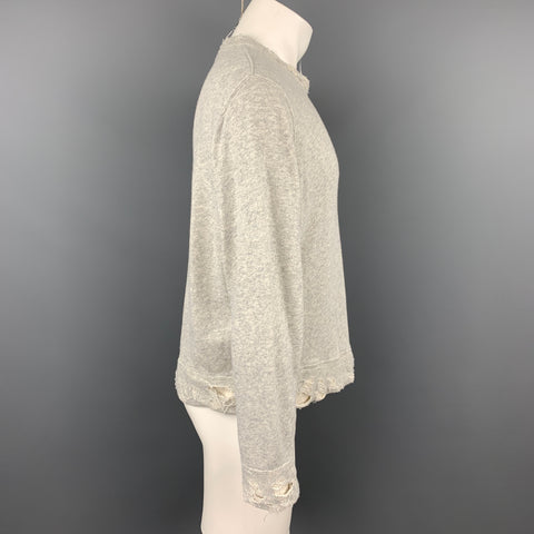 R13 F/W 18 Size L Light Gray Heather Distressed Cotton Crew-Neck Sweatshirt