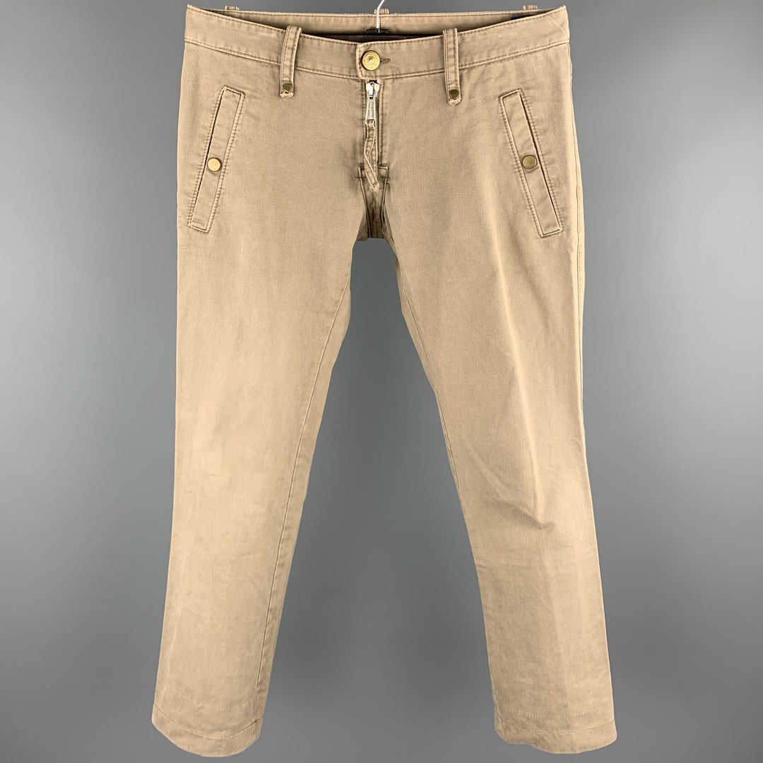 DSQUARED2 Size 32 Khaki Cotton Low Rise Zip Fly Pants