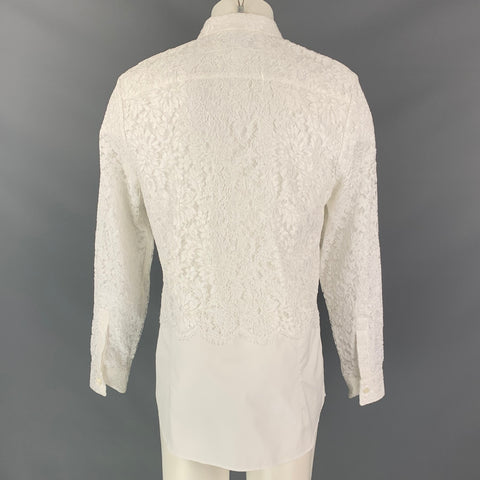 GIVENCHY Size M White Lace Viscose Blend Hidden Placket Long Sleeve Shirt