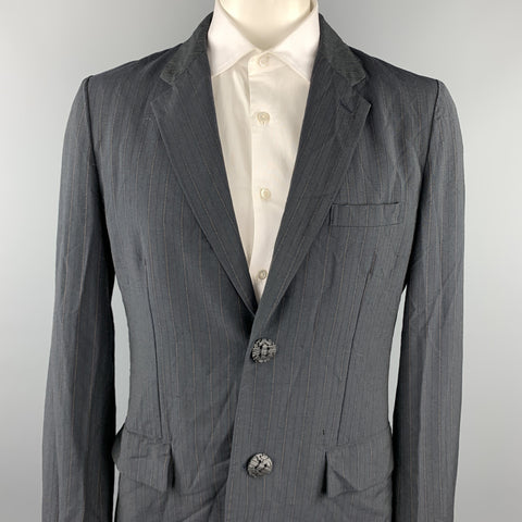 COMME des GARCONS HOMME PLUS Size XL Slate Vertical Stripe Wool Blend Sport Coat
