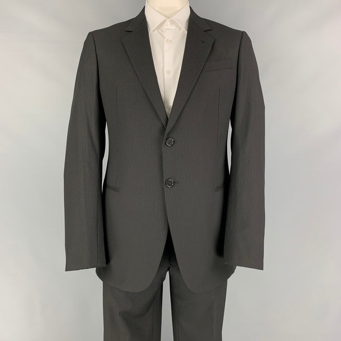 ARMANI COLLEZIONI Size 42 Long Black Pinstripe Wool Notch Lapel Suit