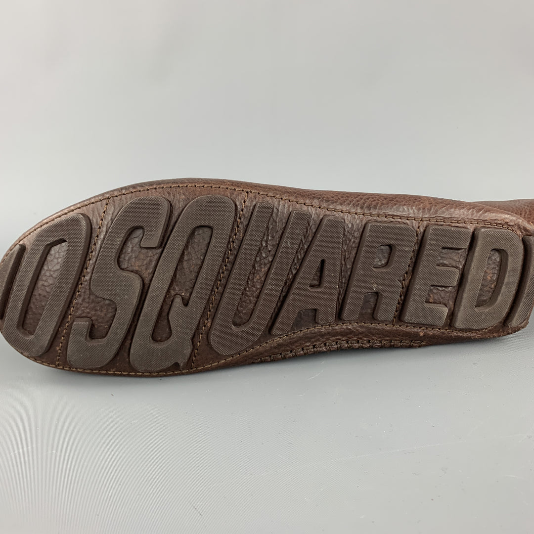 DSQUARED2 Size 10 Brown Leather Driver Sole  Loafers