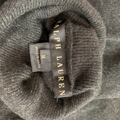 RALPH LAUREN Black Label Talla M Jersey de cuello alto de cachemir jaspeado color carbón