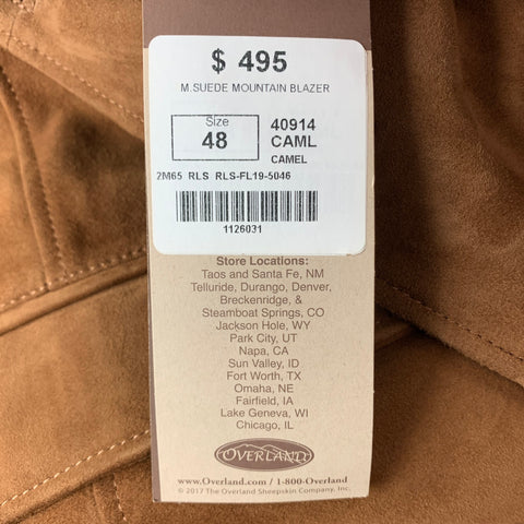 OVERLAND Size 48 Camel Leather Notch Lapel Mountain Blazer Jacket