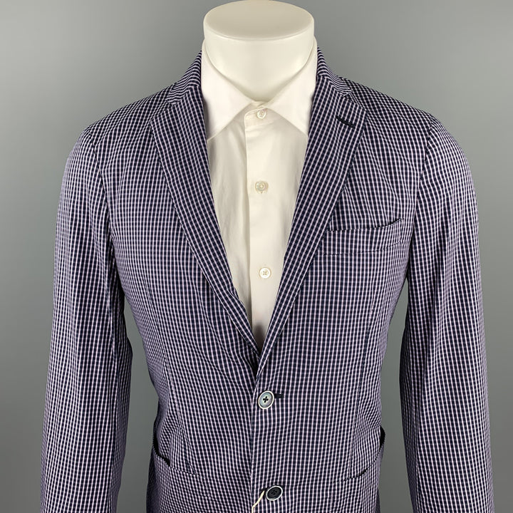 CORNELIANI Size 36 Navy & Lavender Plaid Cotton Blend Sport Coat
