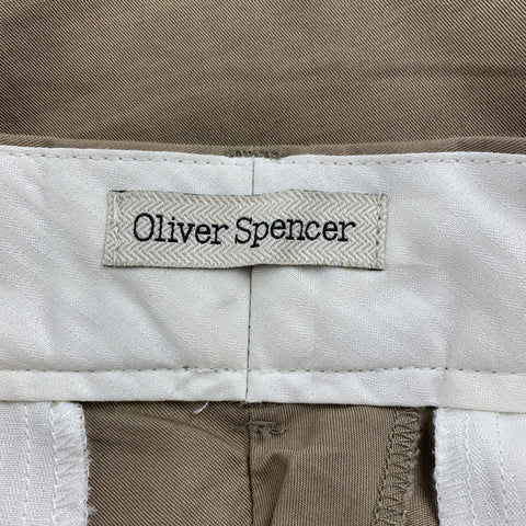 OLIVER SPENCER Size 34 Khaki Cotton Zip Fly Pleated Shorts