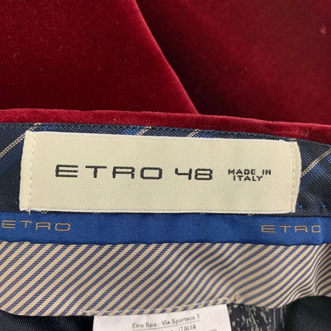ETRO Size 32 Burgundy Black Velvet Cotton Slim Fit Tuxedo Dress Pants