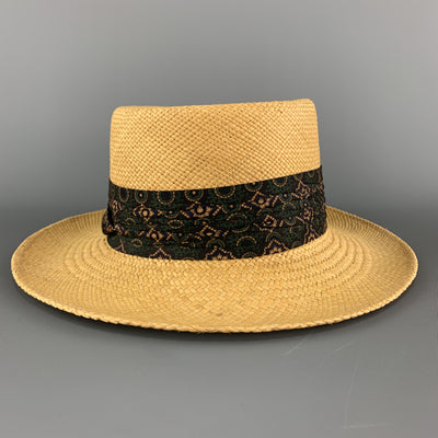 STETSON Natural Woven Straw Gathered Stripe Hat