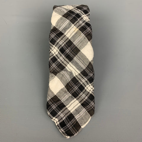 JOHN VARVATOS Black & White Plaid Wool Blend Tie