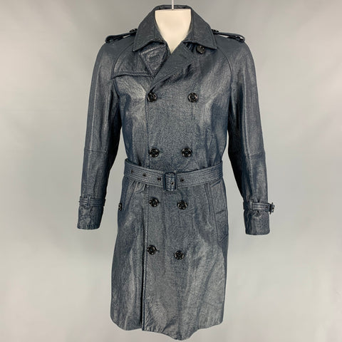 BURBERRY PRORSUM Size 42 Navy Blue Leather Belted Trenchcoat