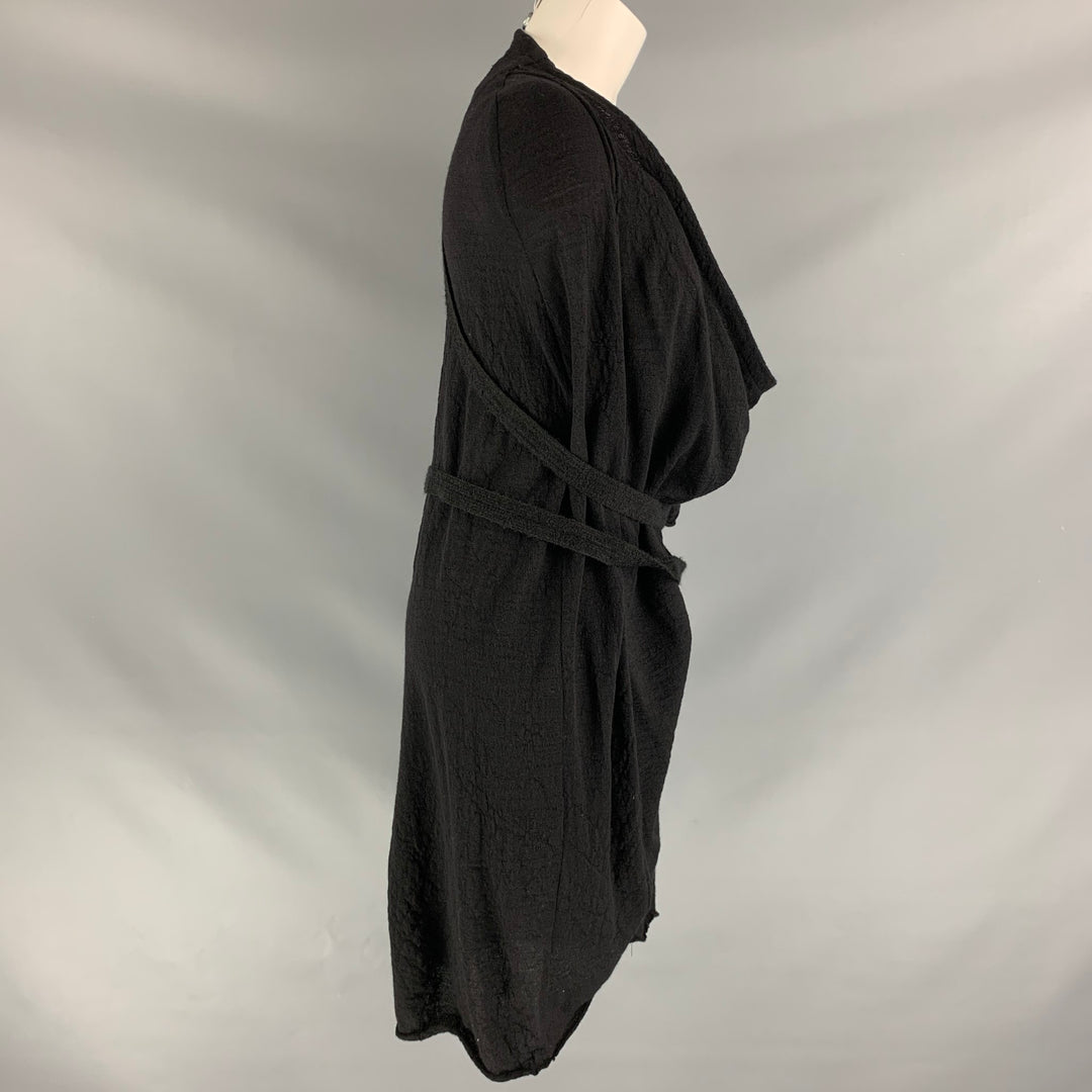 LEON LOUIS Size M Black Knit Merino Wool Wrap Sleeveless Cardigan