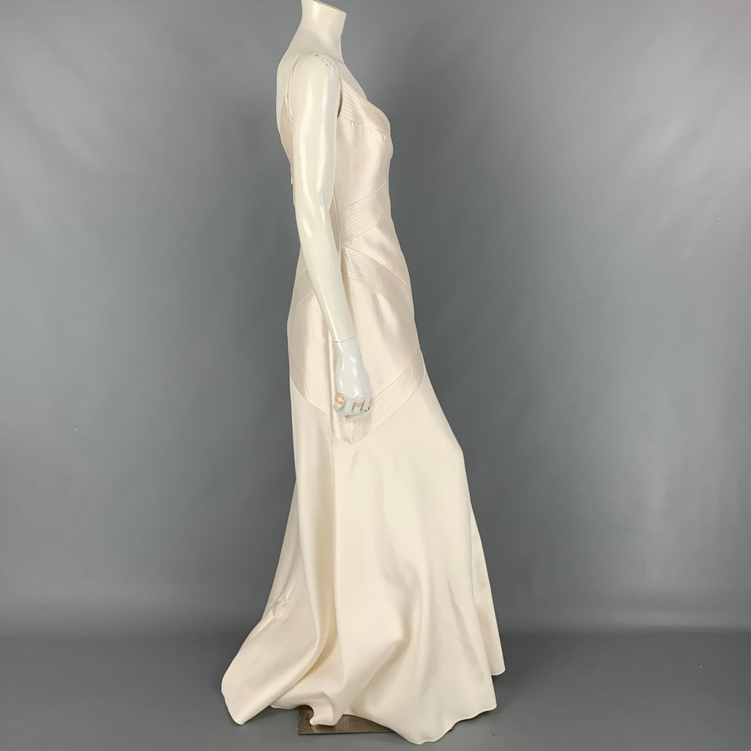 ANGEL SANCHEZ Size 10 Off White Spaghetti Straps Evening Gown