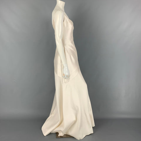 ANGEL SANCHEZ Size 10 Off White Spaghetti Straps Evening Gown Dress