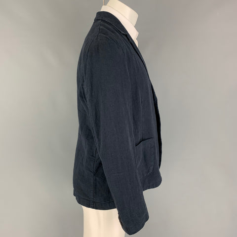 FOLK Size M Navy Linen Cotton Notch Lapel Sport Coat