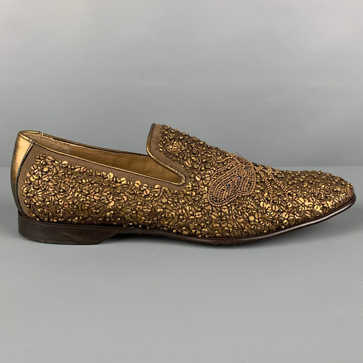 DONALD J PLINER Size 9 Gold Brown Beaded Leather Slip On Loafers