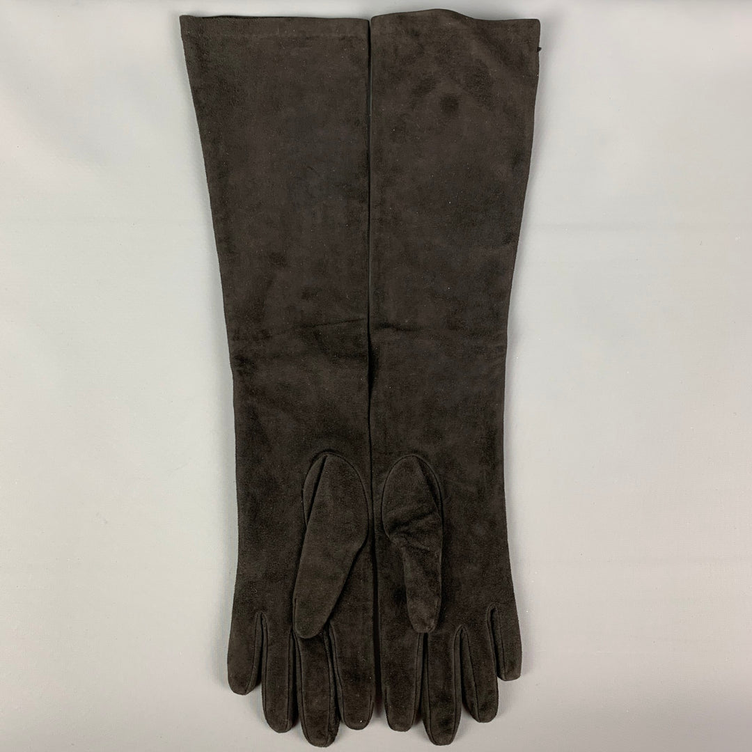RALPH LAUREN Collection Black Silk Suede Long Gloves