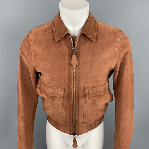 BURBERRY LONDON Size 38 Brick Nubuck Zip Up Blouson Jacket