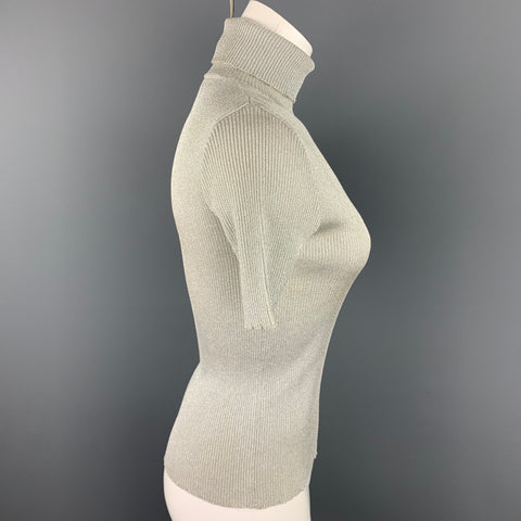 EVENEMENT Taille M Argent Tricoté Côtelé Viscose / Polyester Pull Col Roulé