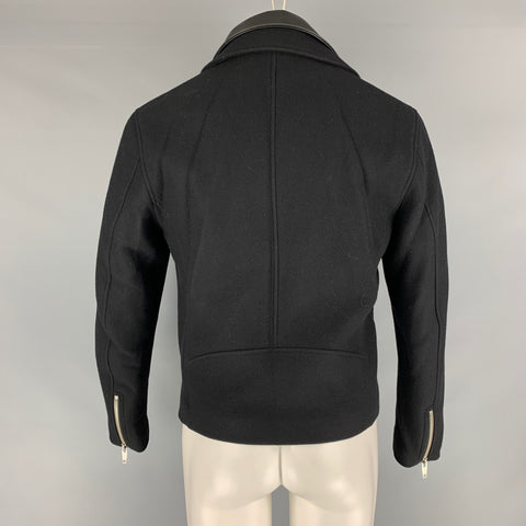 THE KOOPLES Size M Black Solid Wool Blend Biker Coat