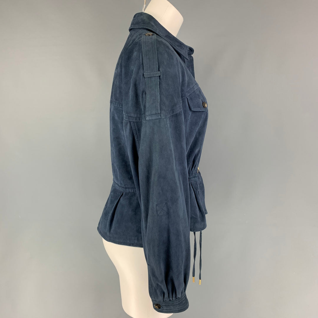 DIANE VON FURSTENBERG Size 6 Blue Suede Jacket