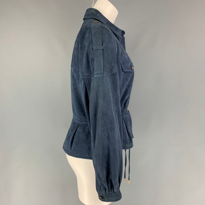 DIANE VON FURSTENBERG Size 6 Blue Suede Jacket
