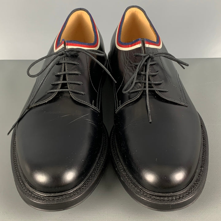GUCCI Size 10 Black Leather Derby Lace Up Shoes