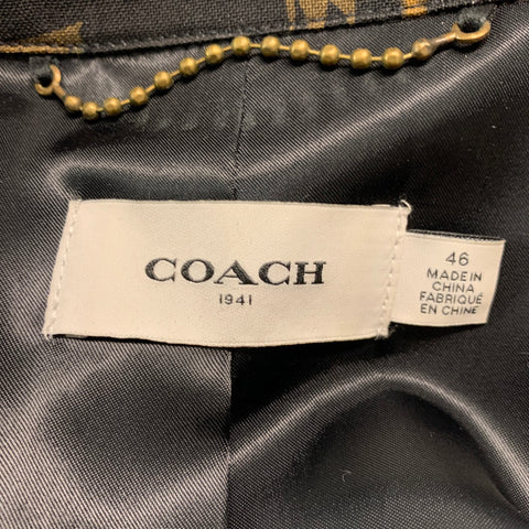 COACH 1941 Size S Black Orange Brown Print Wool Zip Up Jacket