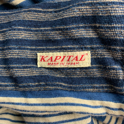 KAPITAL Size S Indigo Stripe Cotton Boat Neck T-shirt