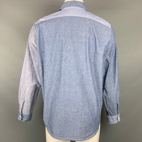 ENGINEERED GARMENTS Size M Light Blue Color Block Chambray Long Sleeve Shirt