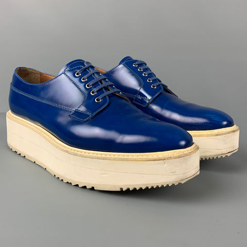 PRADA Size 11 Royal Blue White Leather Platform Laces