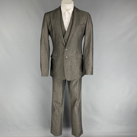 D&G by DOLCE & GABBANA Size 40 Grey Cotton Linen Notch Lapel 3 Piece Suit