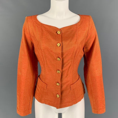 YVES SAINT LAURENT Talla 8 Blusa de manga larga con rayas de acetato de viscosa naranja